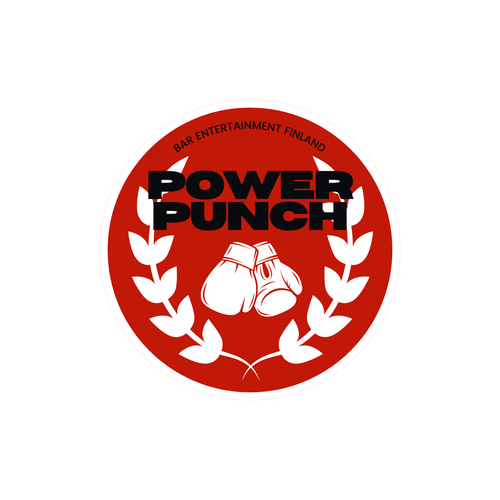 PowerPunch-logo – punainen ympyrä, jossa keskellä nyrkkeilyhanskat ja ympärillä laakeriseppele. Teksti 'PowerPunch' ja 'Bar Entertainment Finland' yläreunassa.